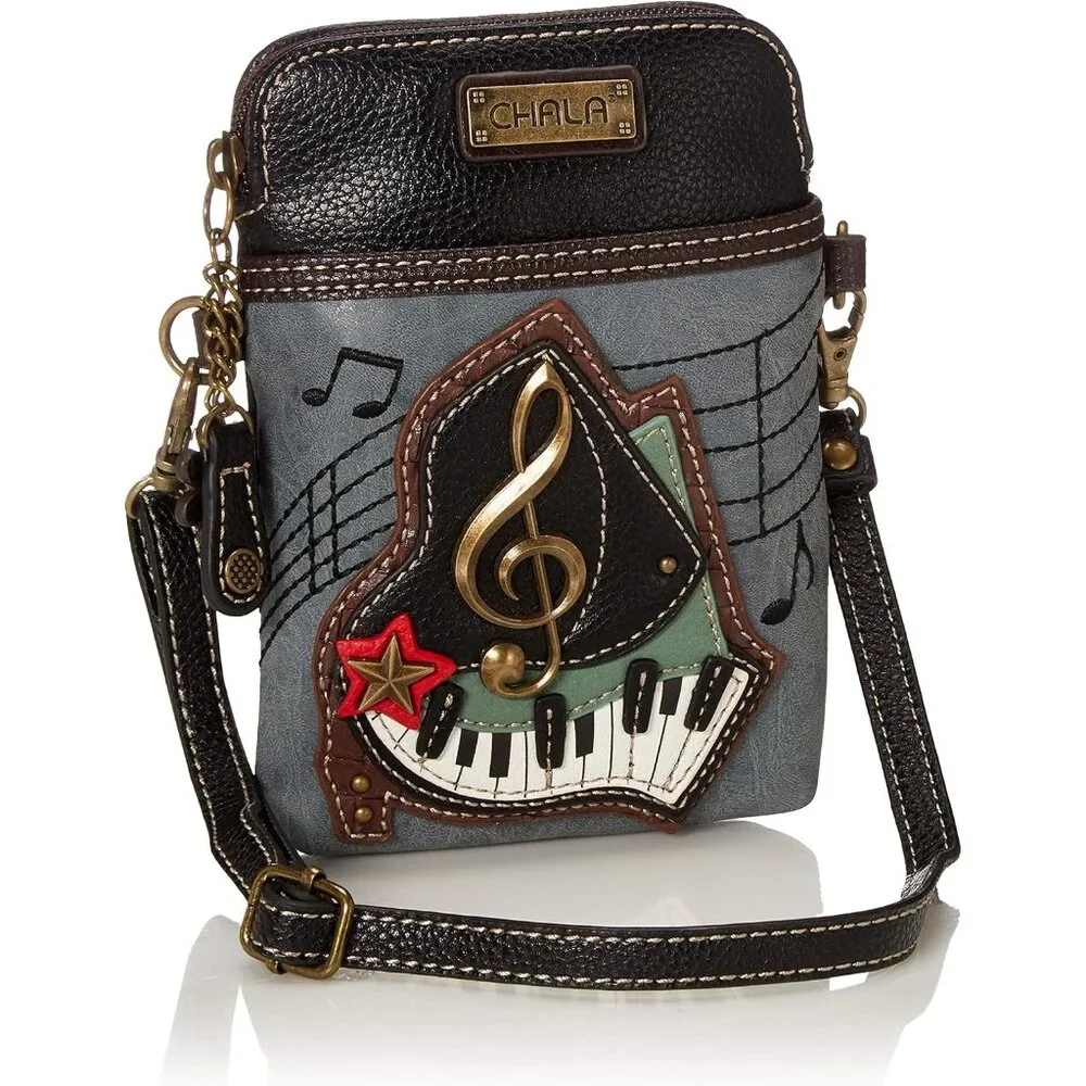 Indigo Group Piano Crossbody Cellphone Bag with Metal Clef Fob, 7x5x1 inches